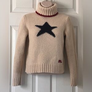 Vintage Ralph Lauren Hand Knit Wool Linen Silk Star Turtleneck Sweater Women’s M